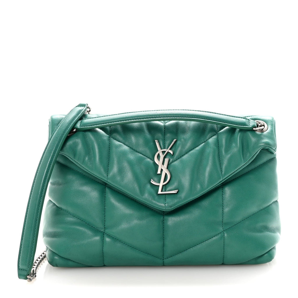 Lambskin Quilted Small Loulou Puffer Monogram Chain Satchel Green Field