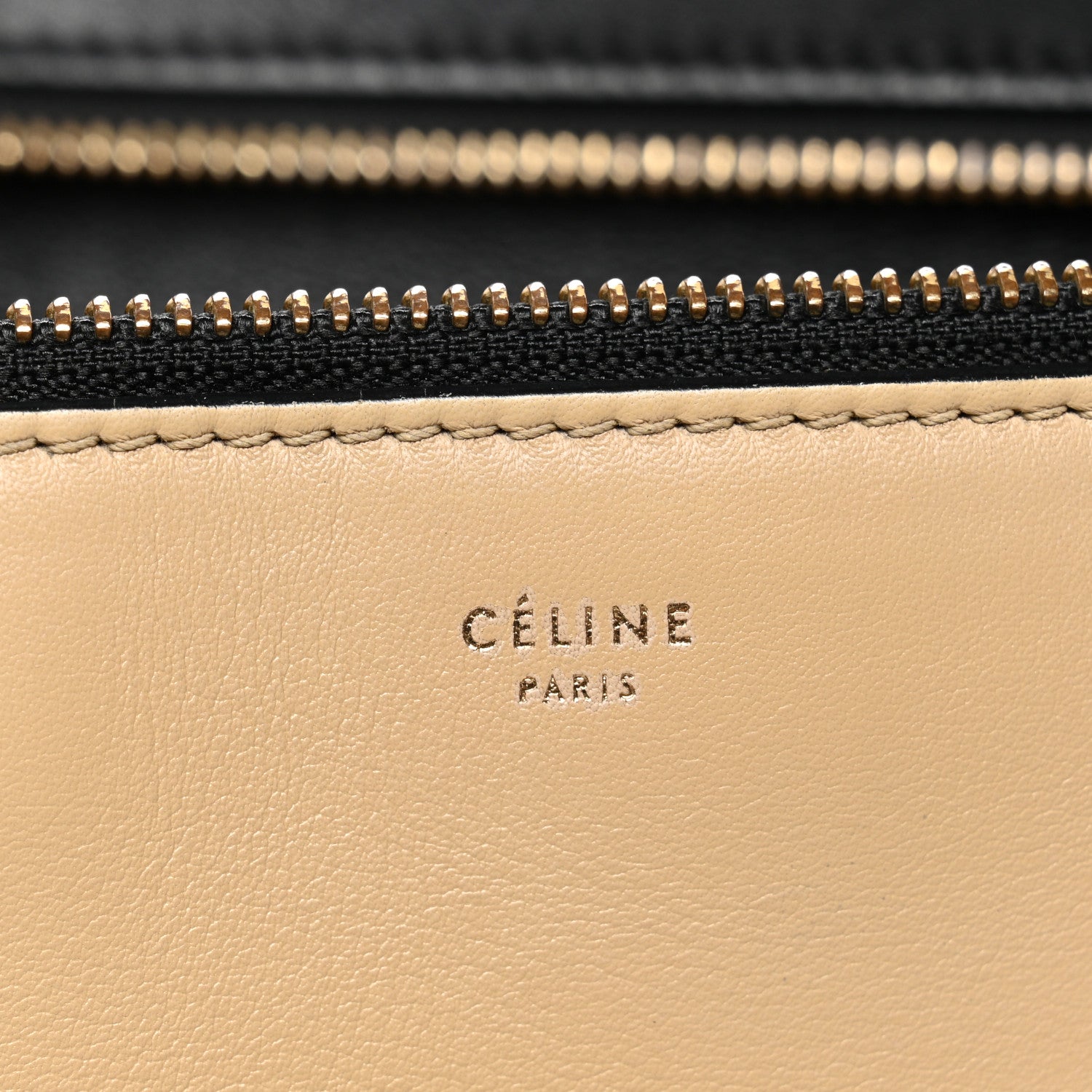Smooth Calfskin Medium Bi-Color Edge Shoulder Bag Black Beige