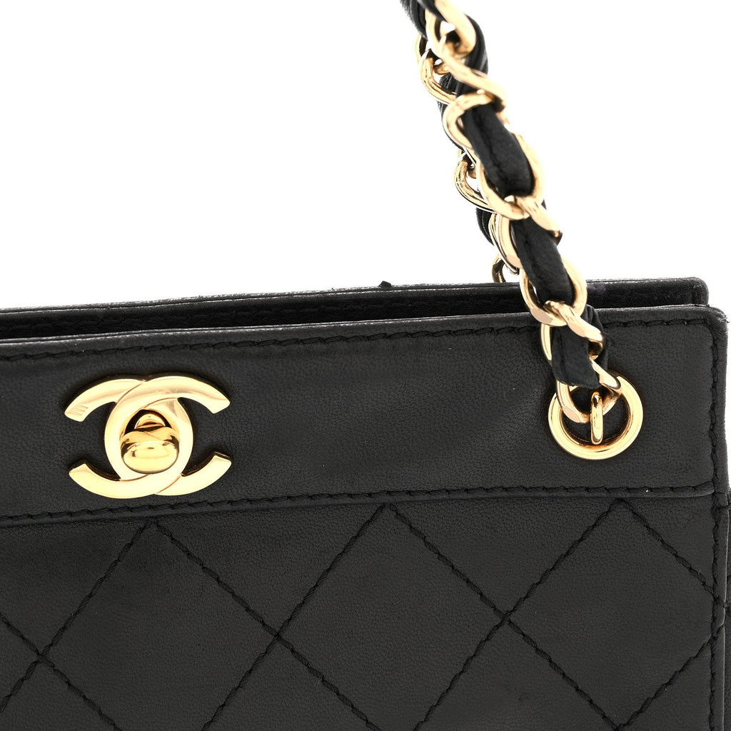 Lambskin Stitched Small Tote Black