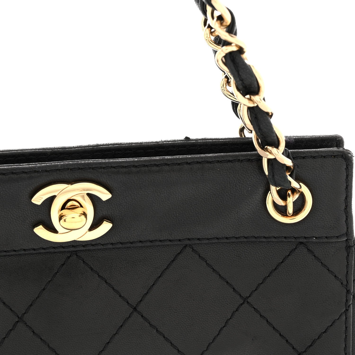 Lambskin Stitched Small Tote Black