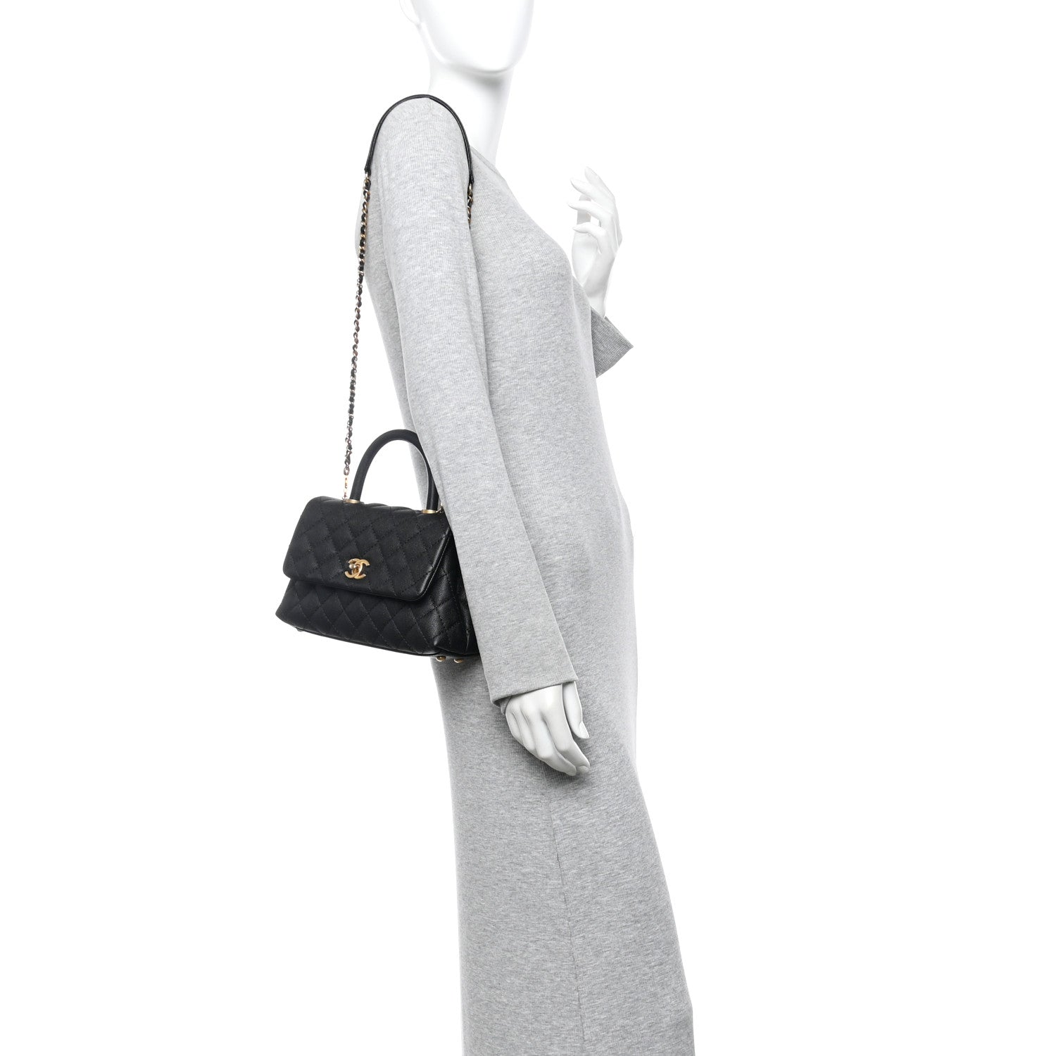 Caviar Quilted Mini Coco Handle Flap Black