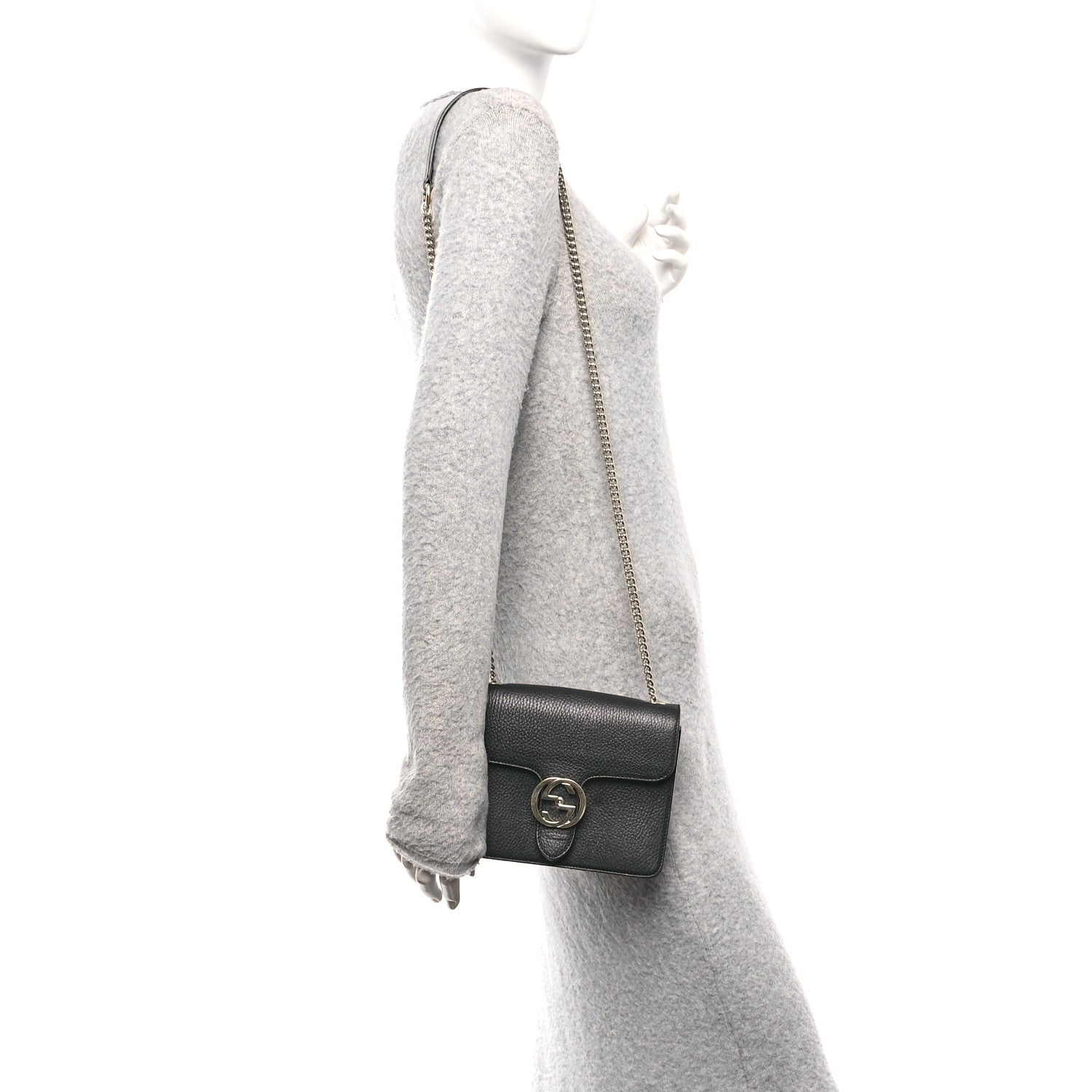 Dollar Calfskin Small Interlocking G Shoulder Bag Black
