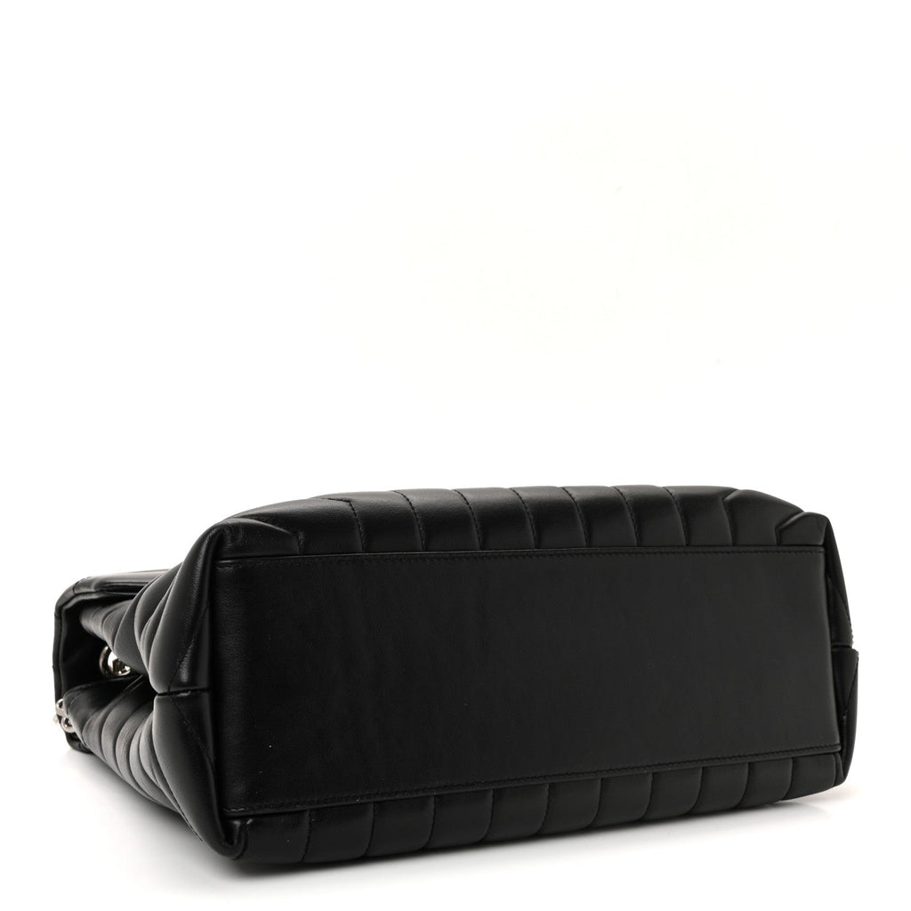Calfskin Y Quilted Monogram Medium Loulou Chain Satchel Black