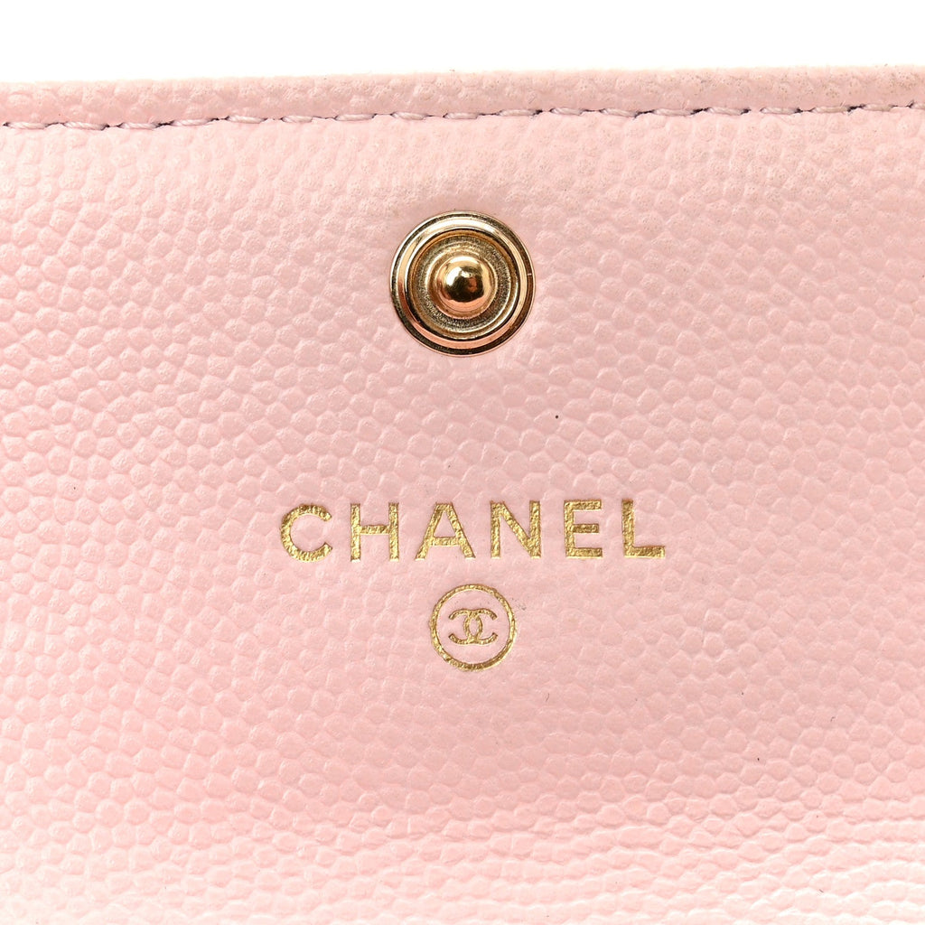 Caviar Quilted Crystal CC Flap  Holder Pink