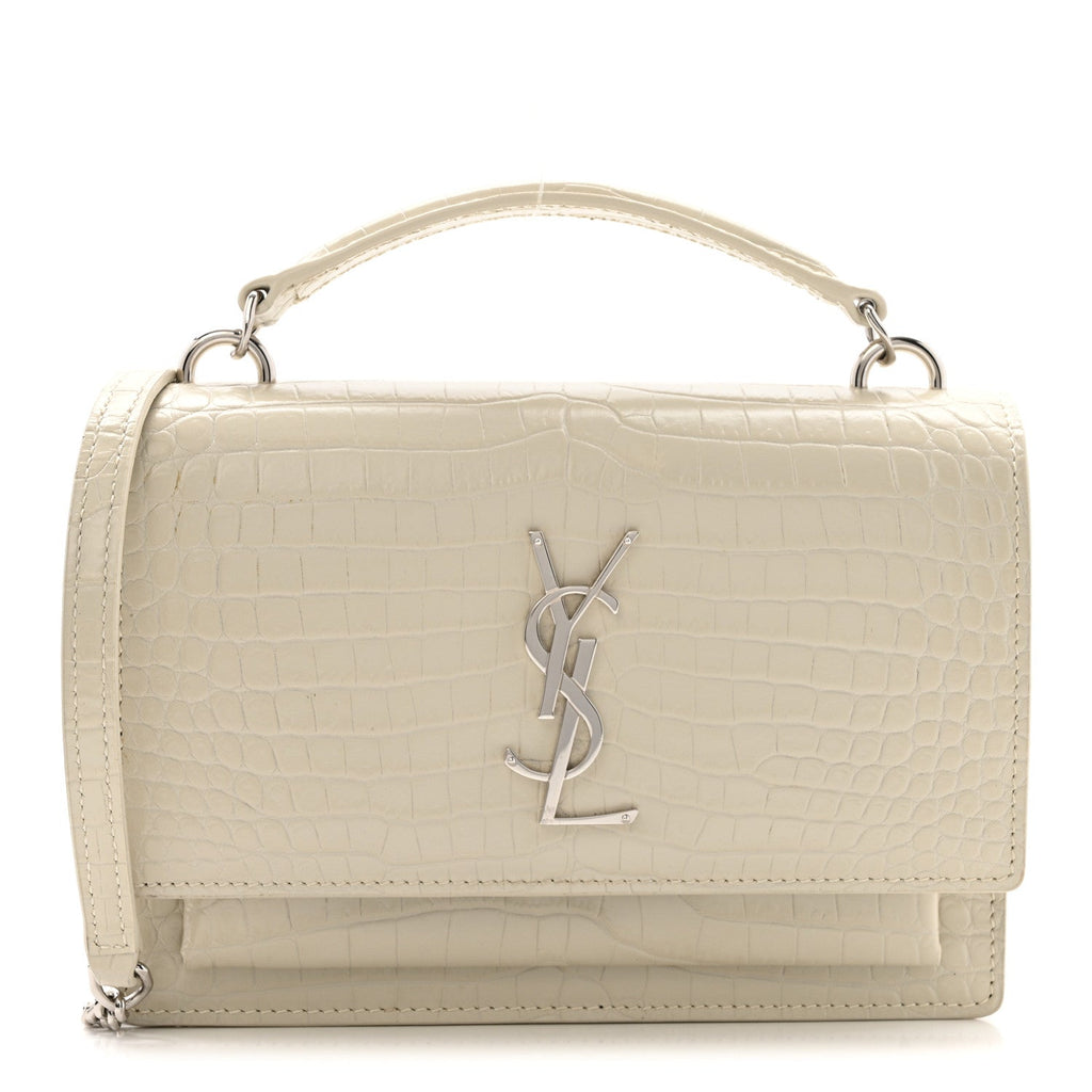 Calfskin Crocodile Embossed Monogram Sunset Chain Wallet Blanc Vintage