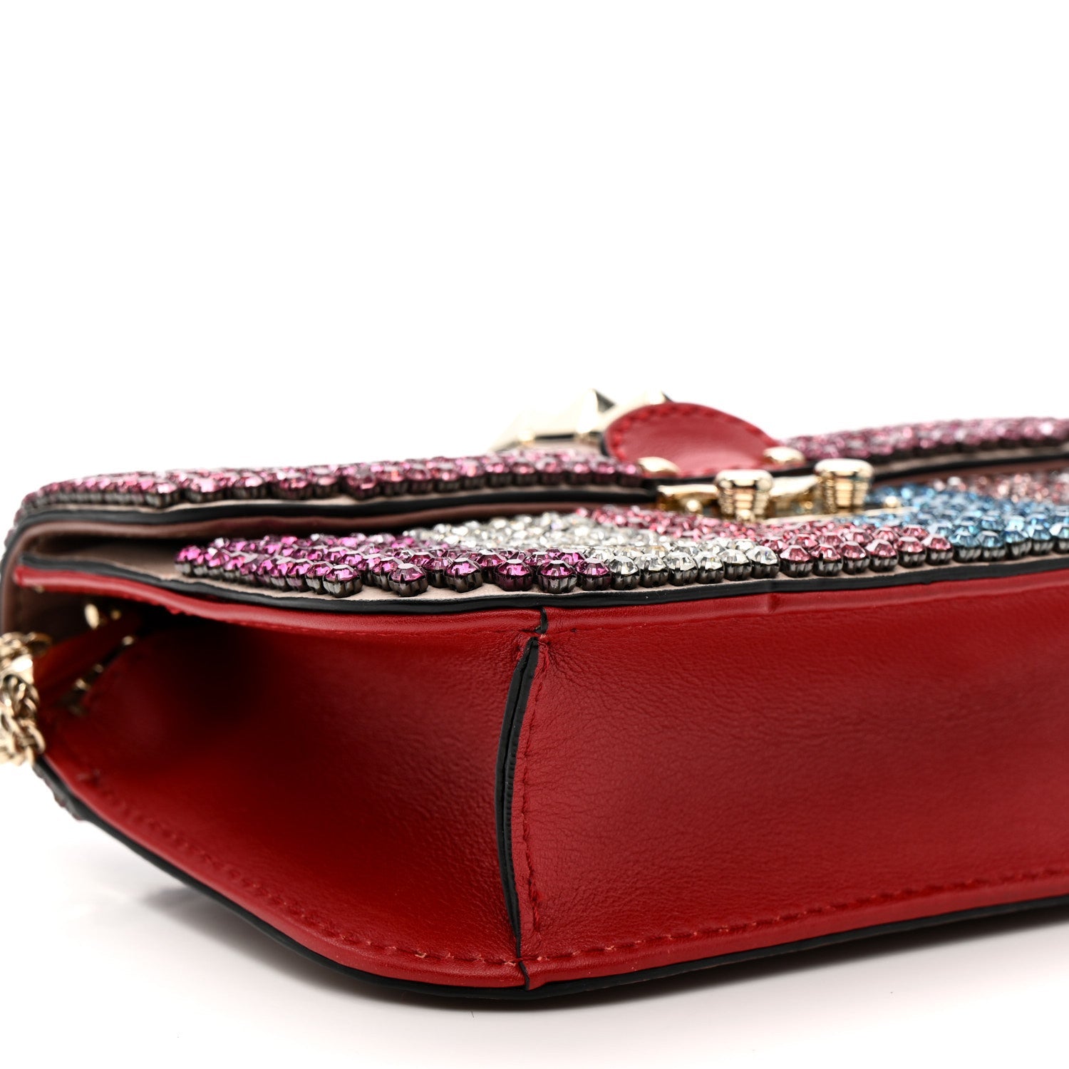 Vitello Crystal Embellished Small Glam Lock Rockstud Flap Multicolor