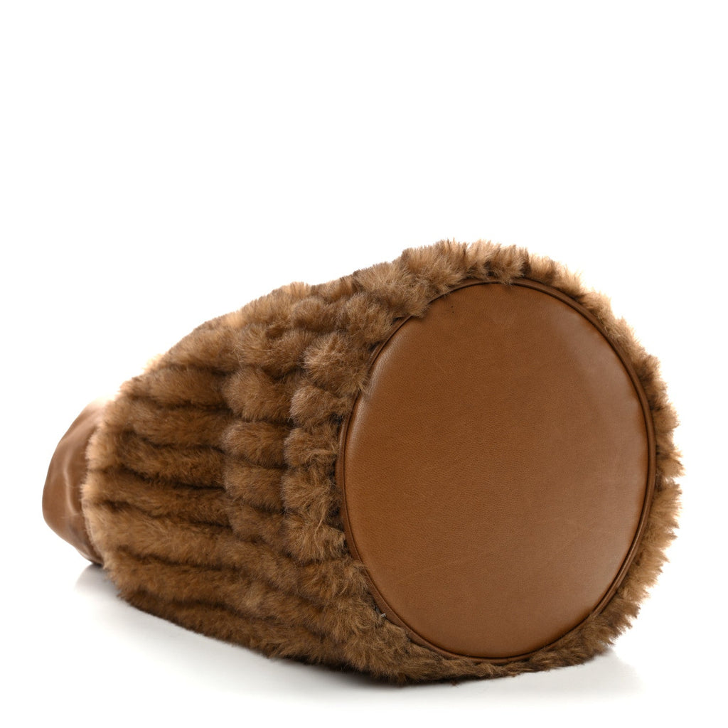 Faux Fur Lambskin Bucket Bag Brown Chocolate