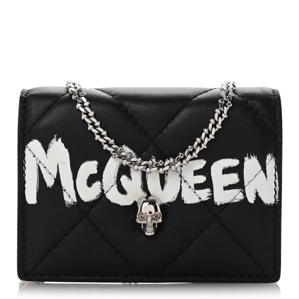 Nappa Graffiti Quilted Graffiti Skull  Holder on Chain Black White