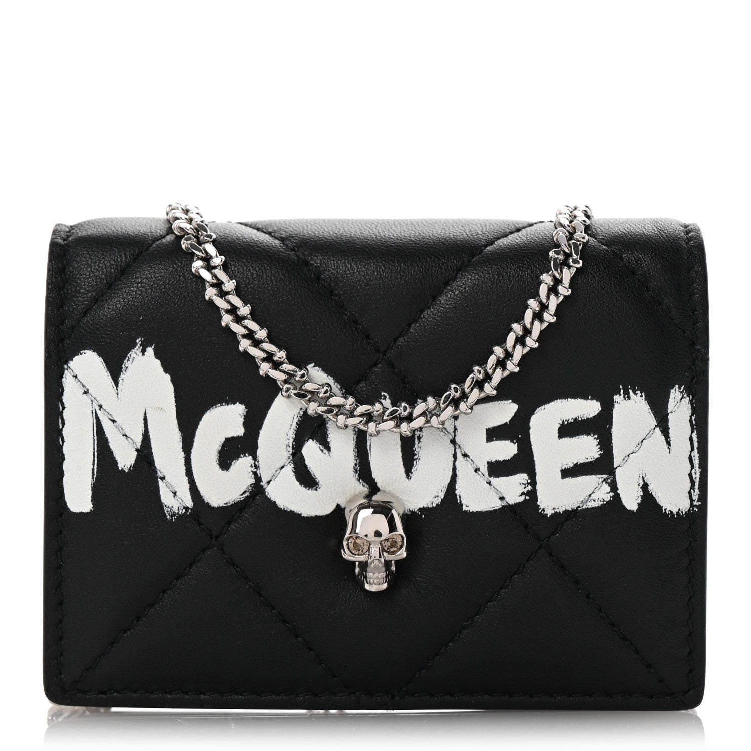 Nappa Graffiti Quilted Graffiti Skull  Holder on Chain Black White