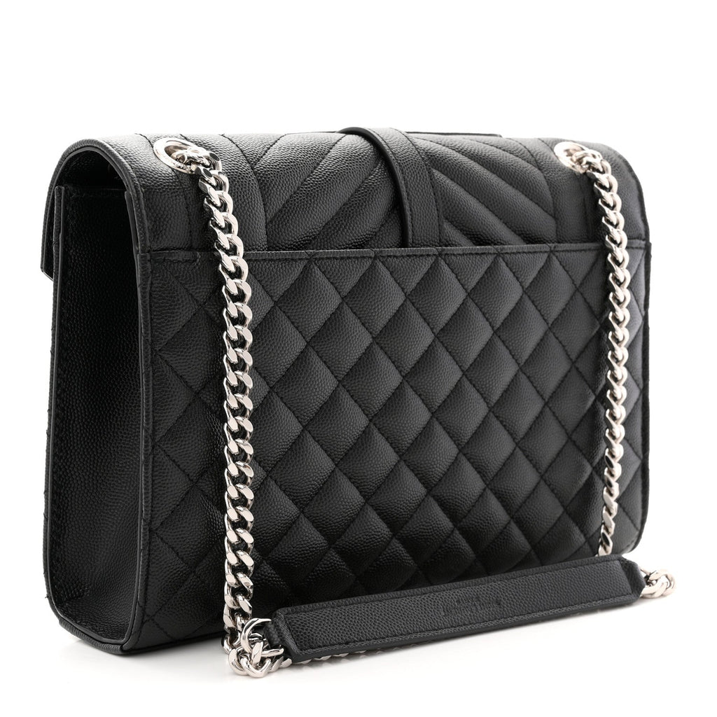 Grain De Poudre Textured Mixed Matelasse Triquilt Medium Monogram Satchel Black