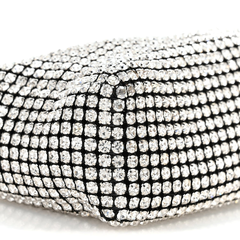 Mesh Crystal Rhinestone Mini Heiress Pouch Black Silver
