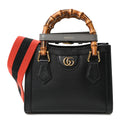 Textured Dollar Calfskin Web Small Diana Tote Bag Black Dusty Grey