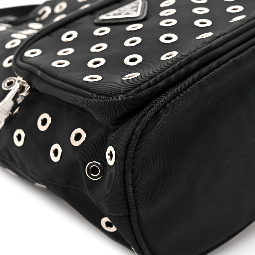 Tessuto Nylon Saffiano Grommets Mini Bucket Crossbody Bag Black
