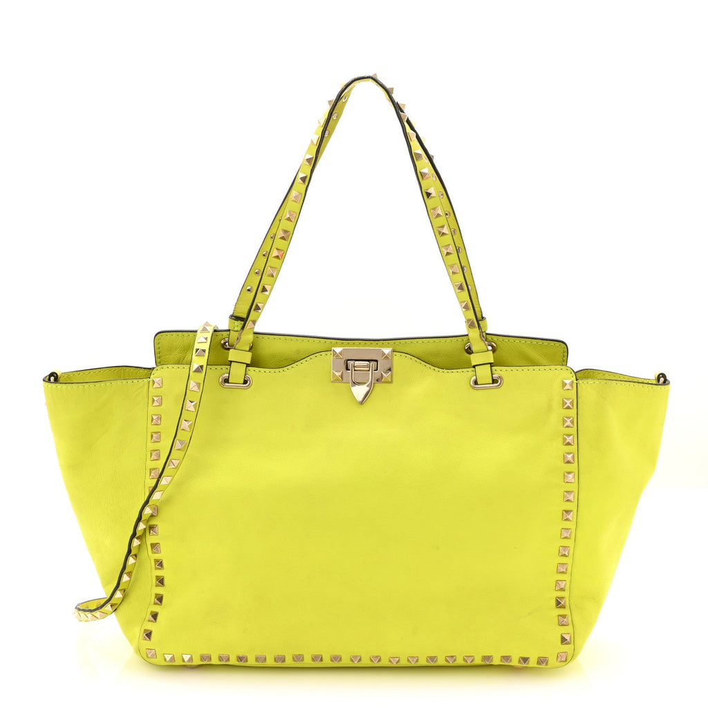 Vitello Medium Rockstud Tote Yellow Fluo