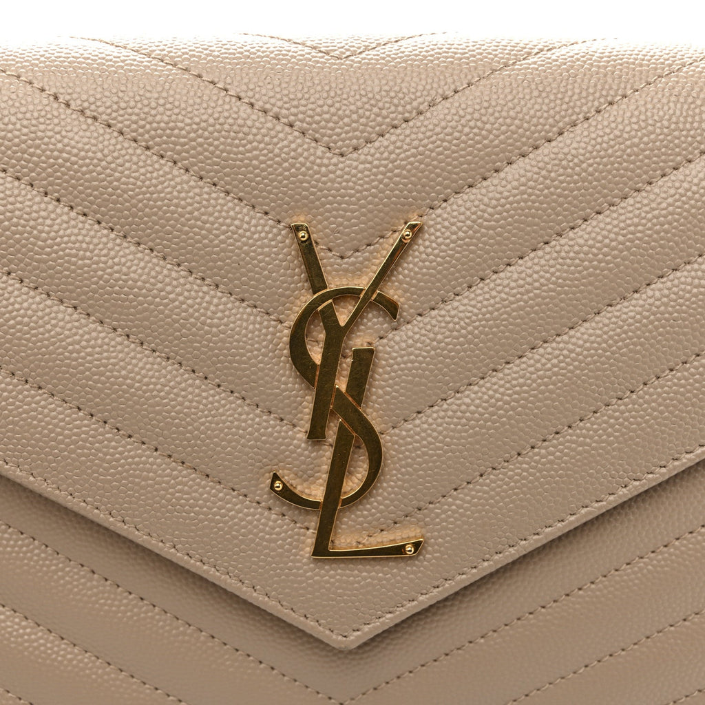 Grain De Poudre Matelasse Chevron Monogram Chain Wallet Dark Beige