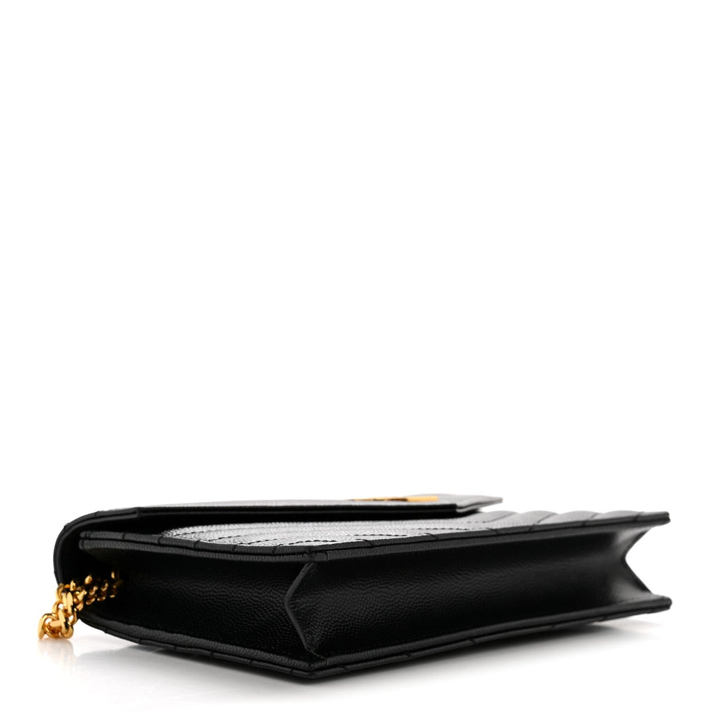 Grain De Poudre Matelasse Chevron Monogram Envelope Chain Wallet Black