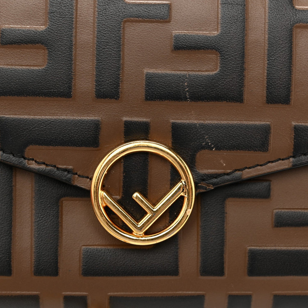 Vitello Soft F is Fendi Bi-Color FF 1974 Embossed Continental Envelope Wallet On Chain Maya Black