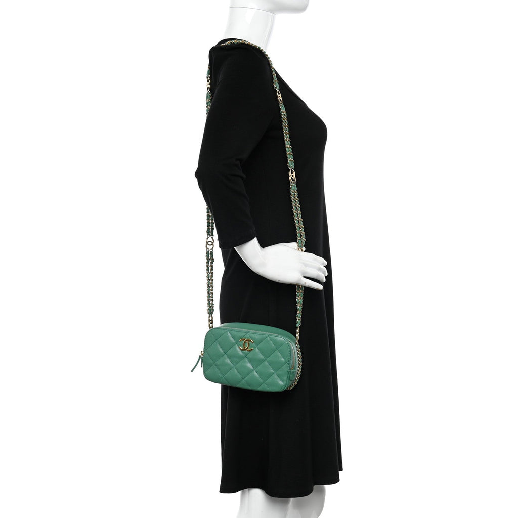 Caviar Quilted Mini CC You Camera Case Dark Green