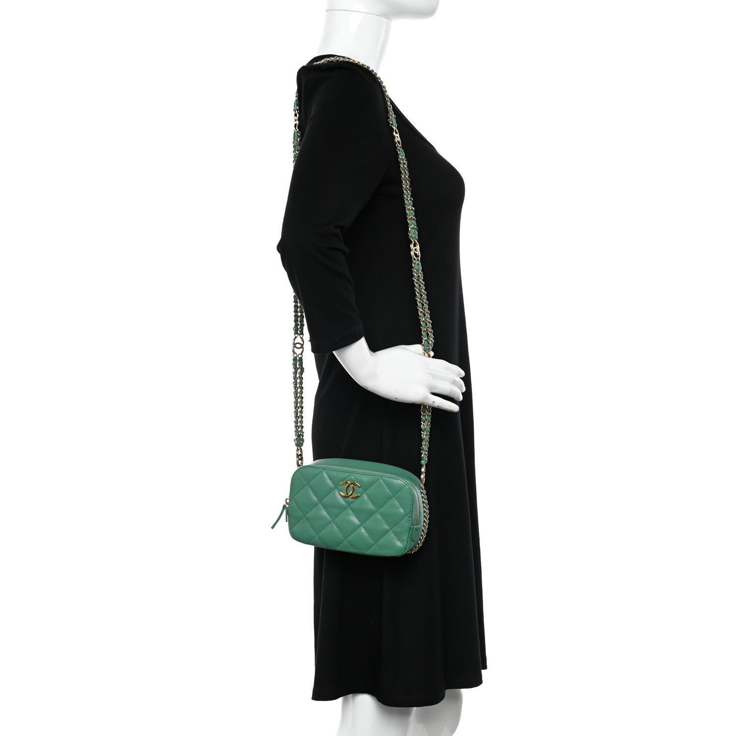 Caviar Quilted Mini CC You Camera Case Dark Green