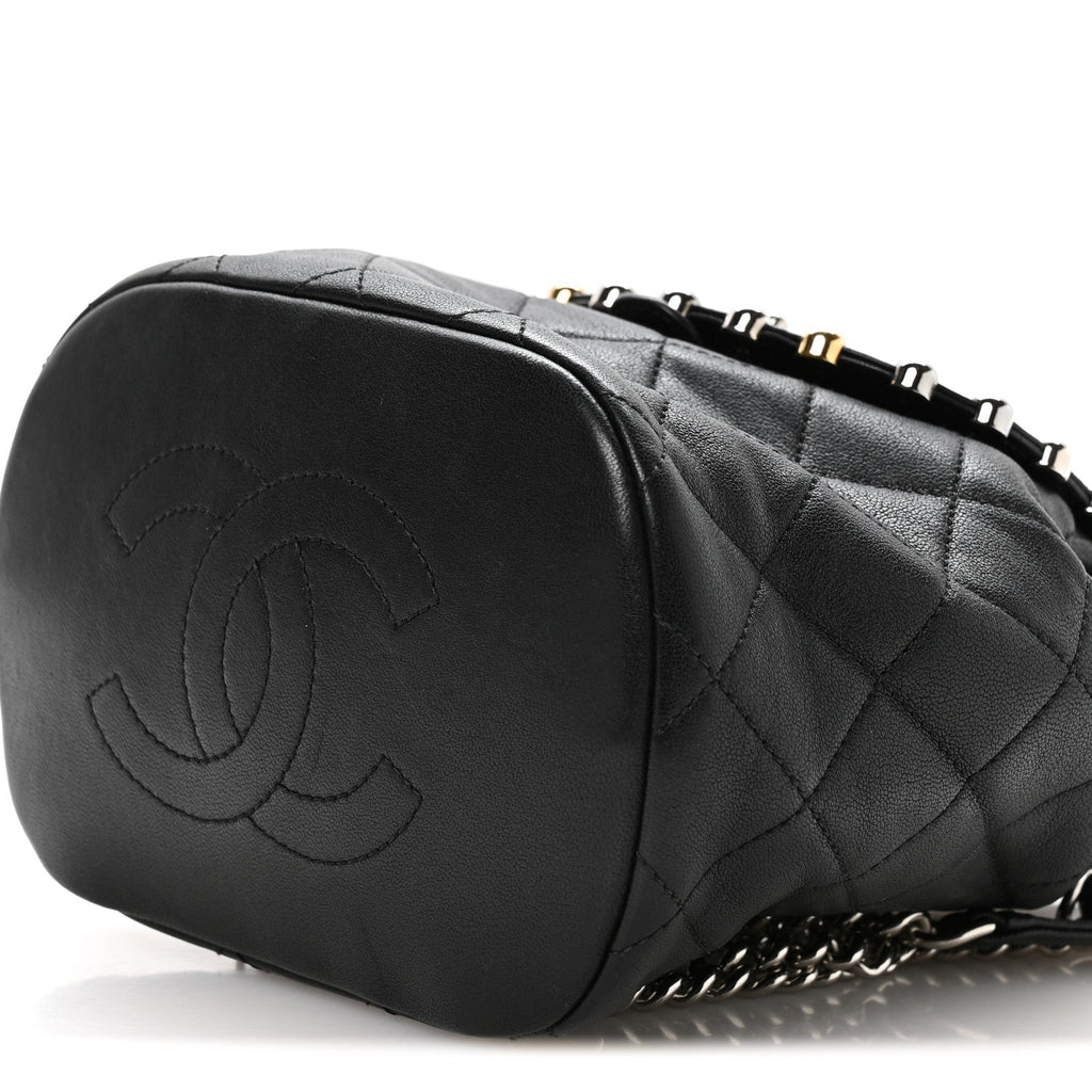Lambskin Quilted Metallic Bubble Backpack Black