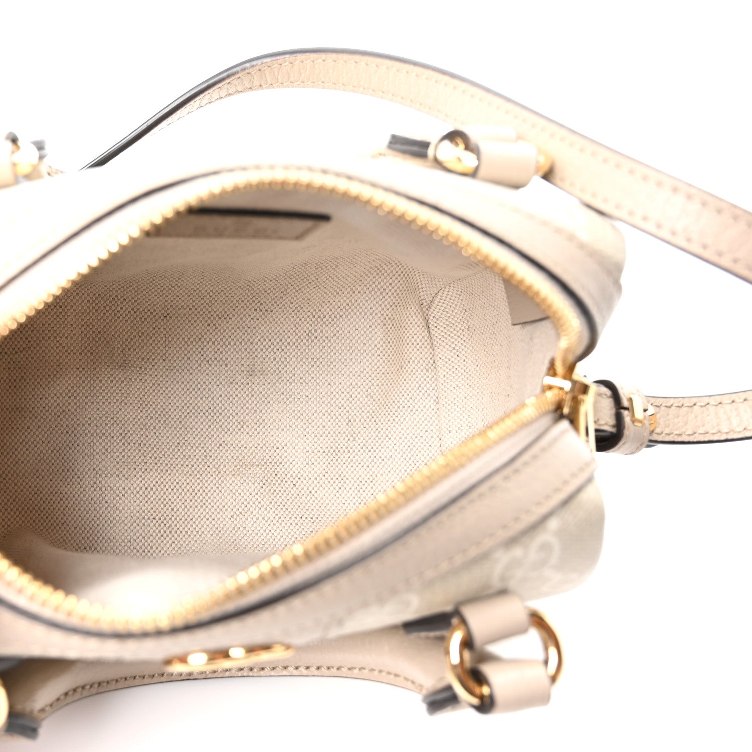 GG Supreme Monogram Textured Dollar Calfskin Web Super Mini Ophidia Top Handle Bowler Bag Beige Mystic White Oatmeal