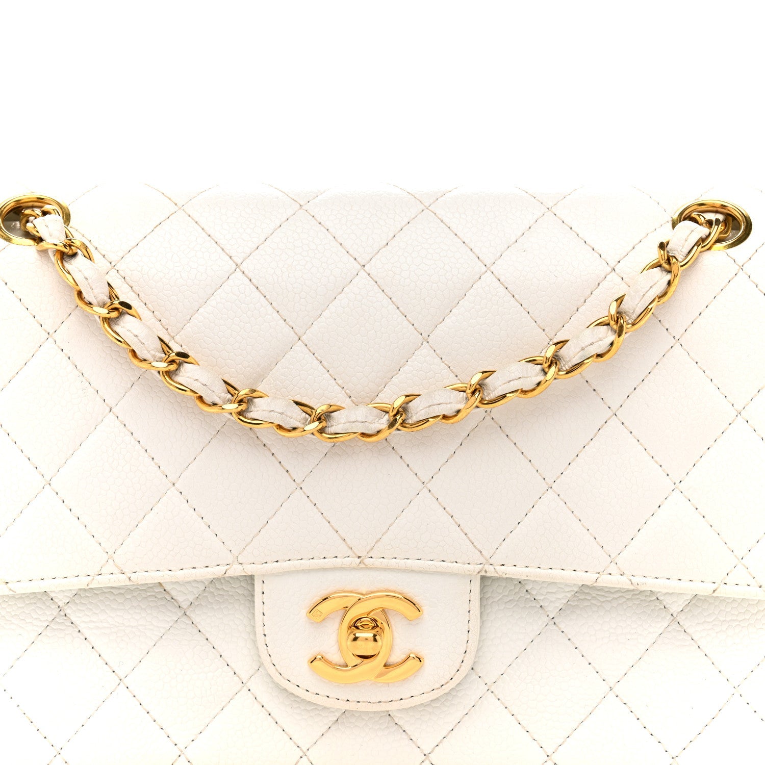 Caviar Quilted Medium Double Flap White