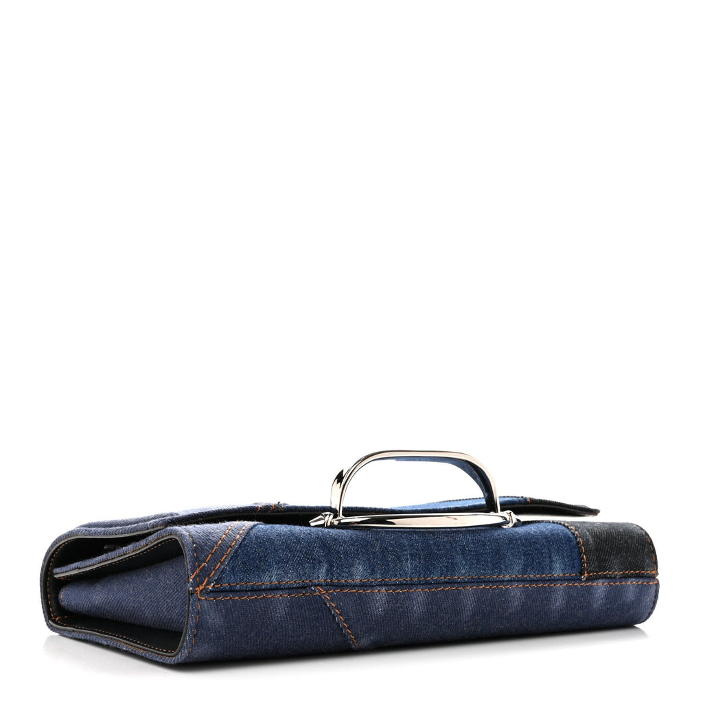 Denim Calfskin The Story Shoulder Bag Blue