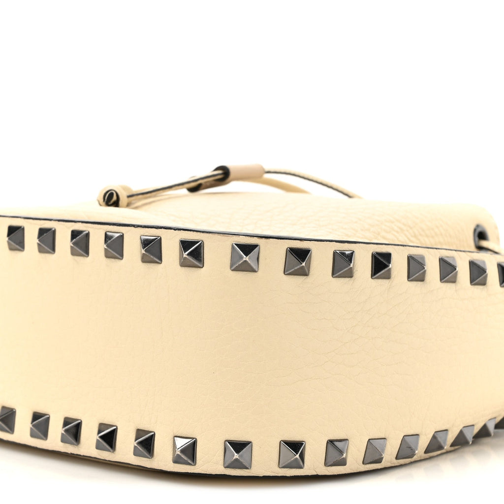Grained Calfskin Rockstud Bucket Bag Ivory