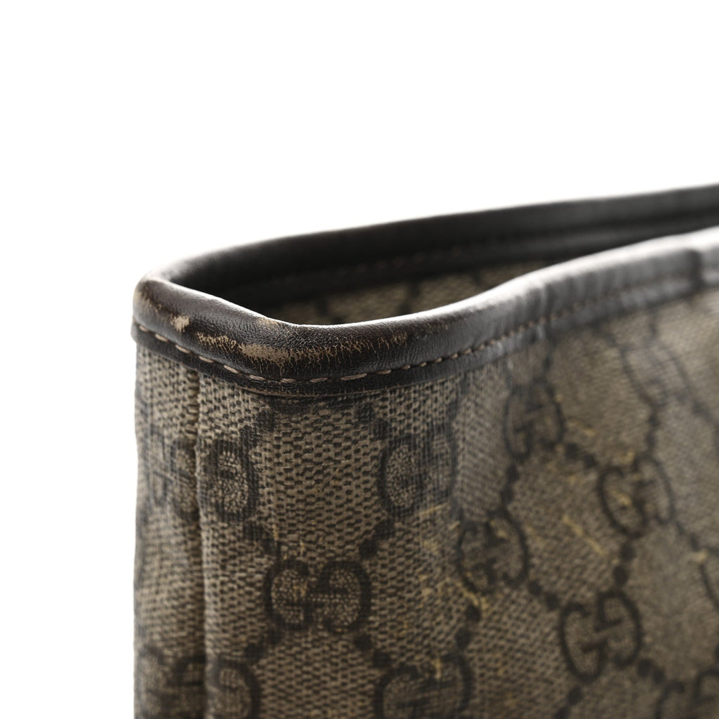 GG Supreme Monogram Large Zippered Shopping Tote Dark Brown