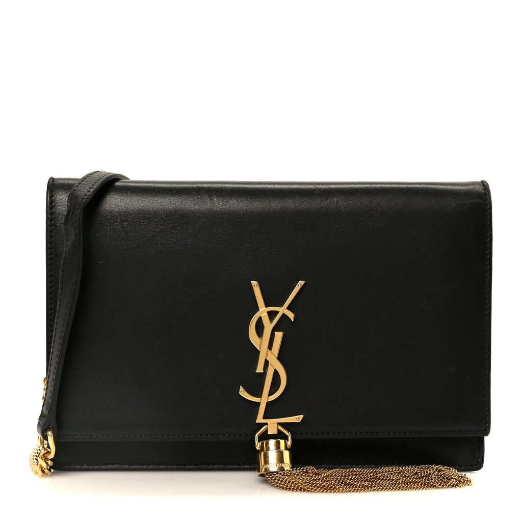 Smooth Calfskin Classic Monogram Kate Tassel Chain Wallet Black