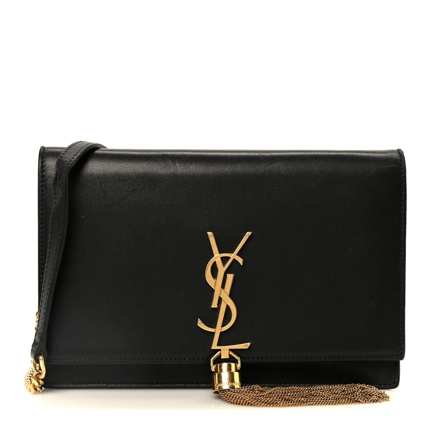 Smooth Calfskin Classic Monogram Kate Tassel Chain Wallet Black