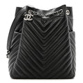 Lambskin Chevron Small Urban Spirit Drawstring Bag Black