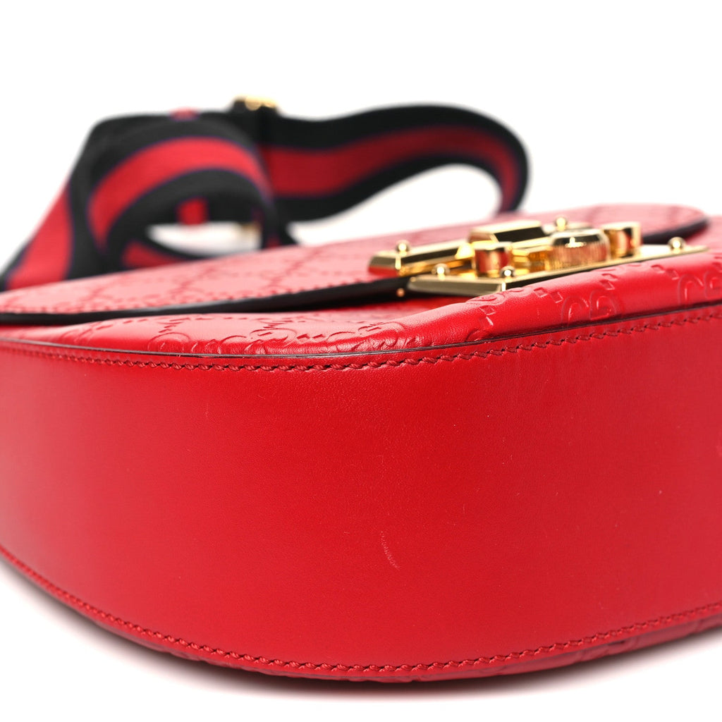 Guccissima Web Medium Padlock Messenger Shoulder Bag Hibiscus Red