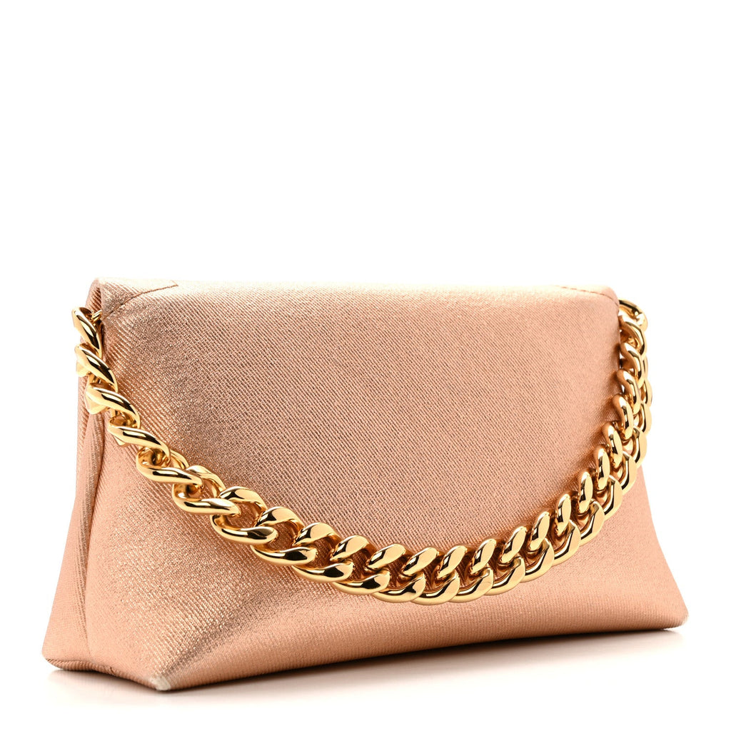 Coated Metallic Denim Mini Label Chain Shoulder Bag Iced Nude