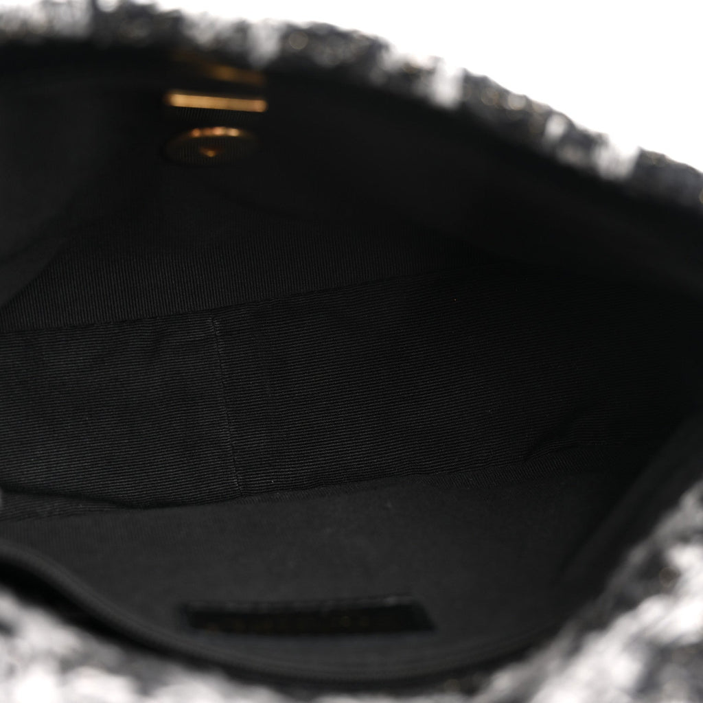 Wool Tweed Quilted Small Elegant Chain Flap Black Grey