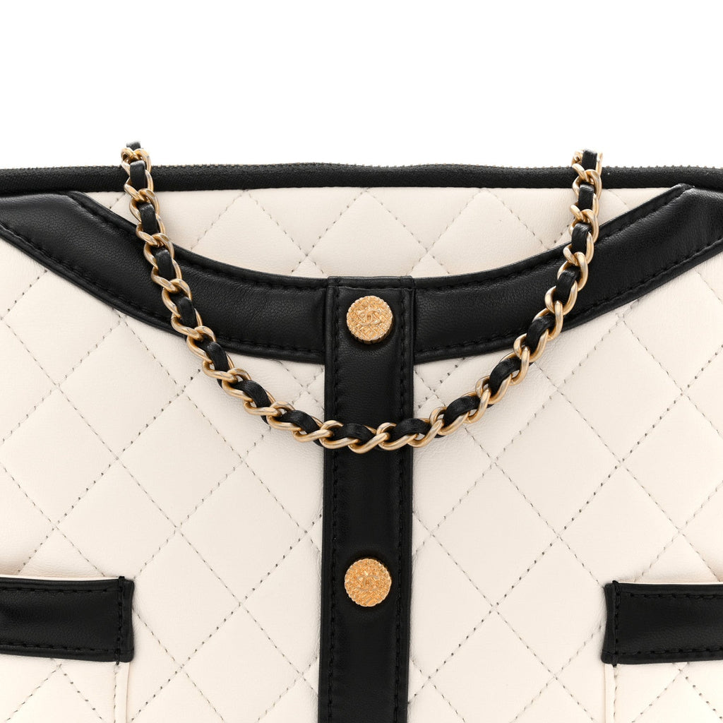 Lambskin Quilted Medium Girl Shoulder Bag White Black
