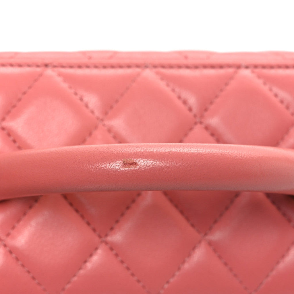 Lambskin Quilted Small Charming Top Handle Vanity Case With Chain Pink