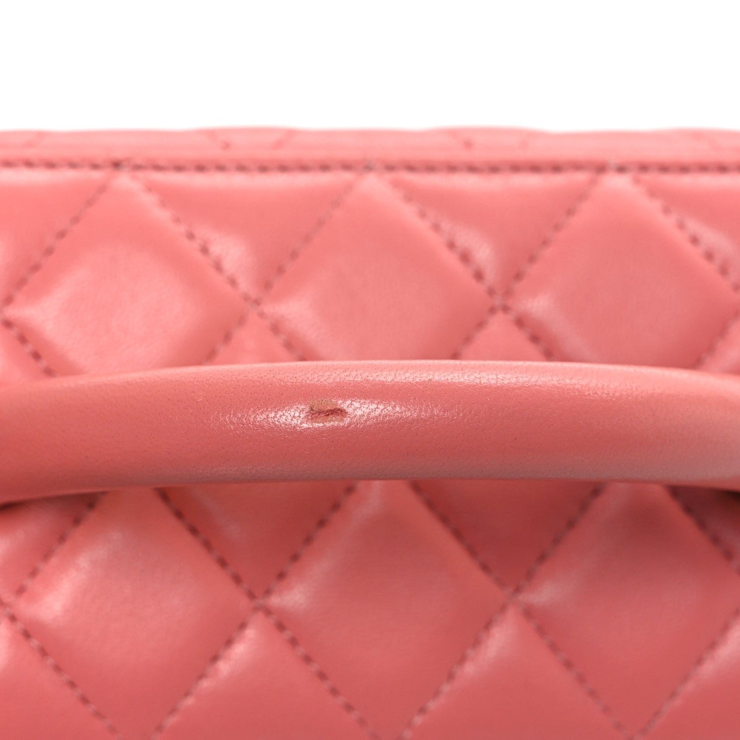 Lambskin Quilted Small Charming Top Handle Vanity Case With Chain Pink