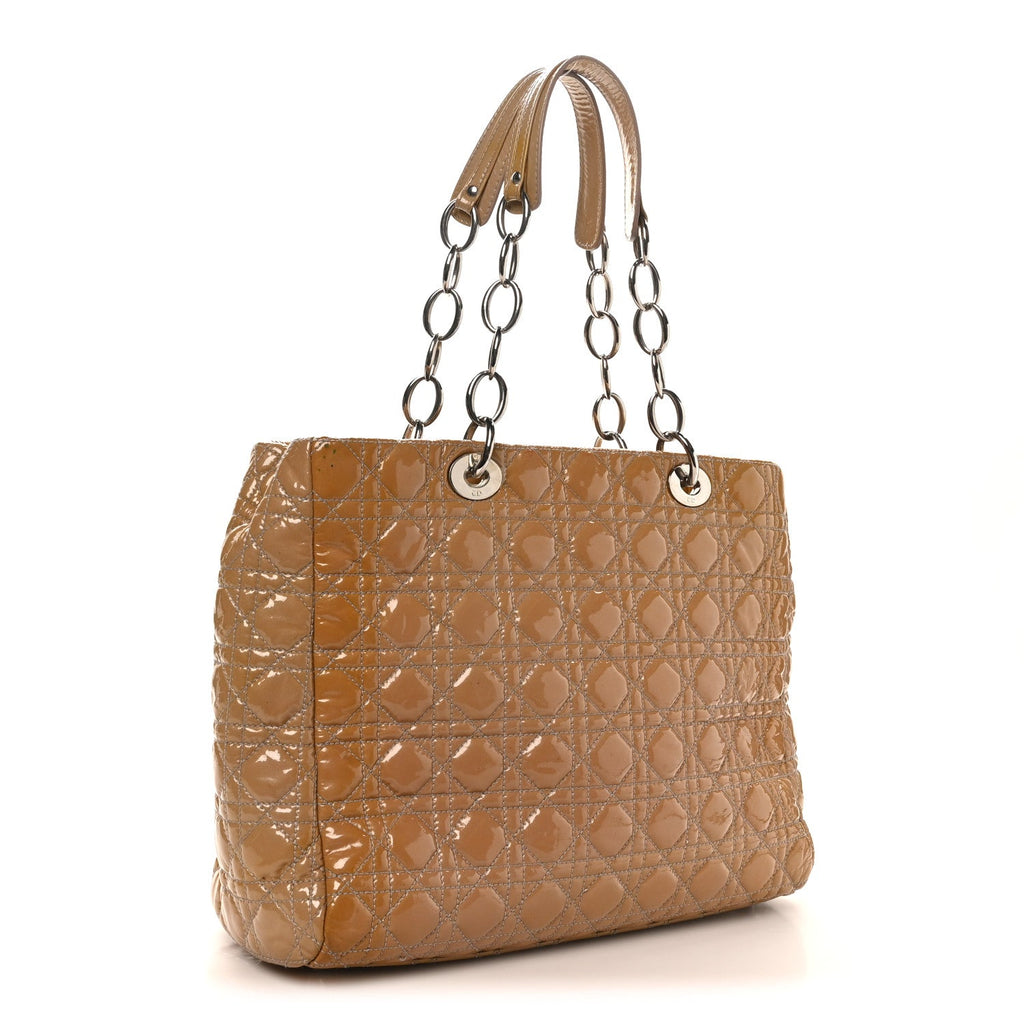 Patent Cannage Large Dior Soft Shopping Tote Beige