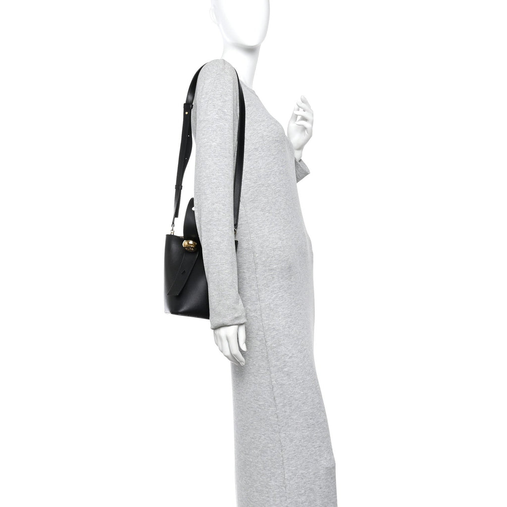 Smooth Calfskin Mini Pebble Bucket Bag Black