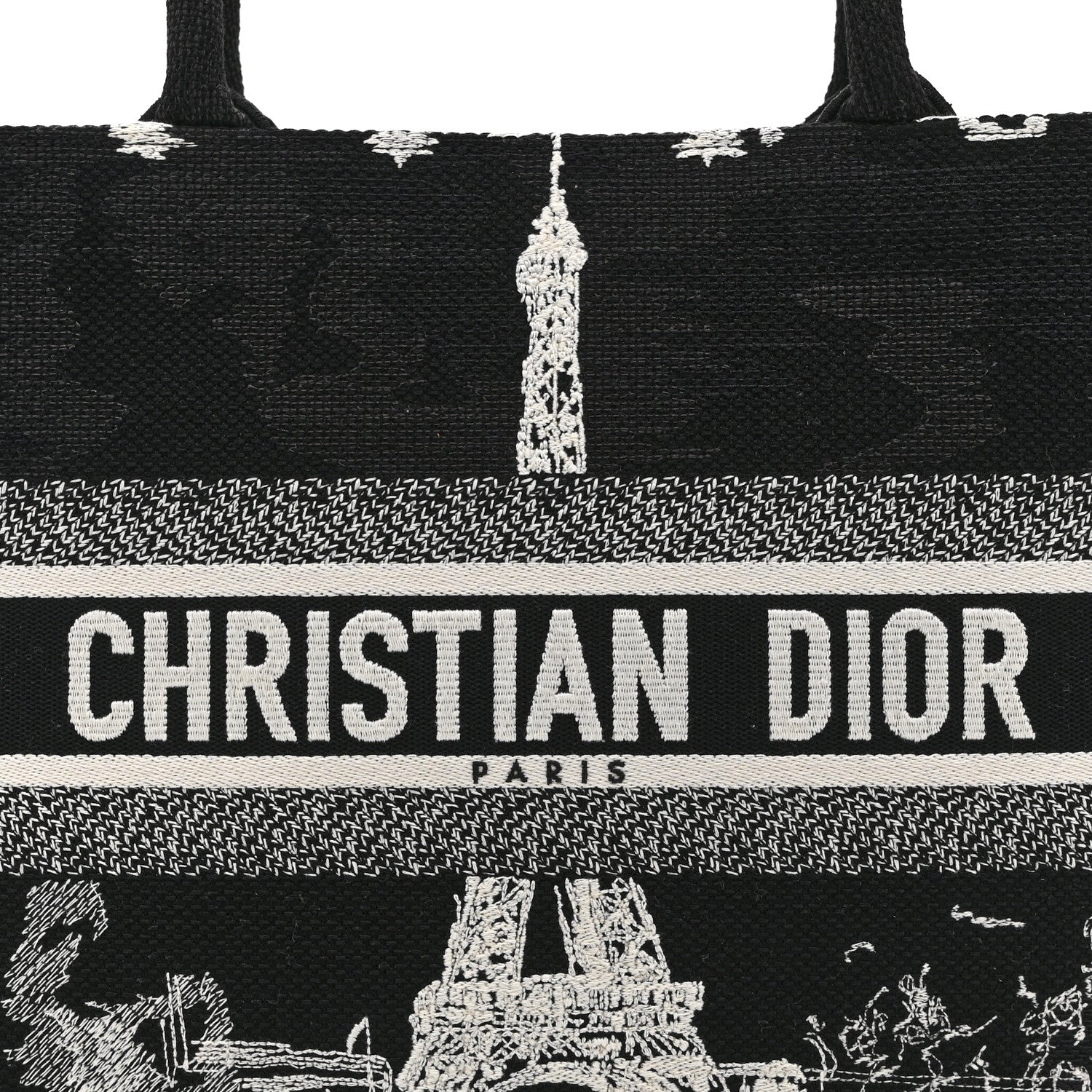 Canvas Embroidered Medium Paris Book Tote Black White