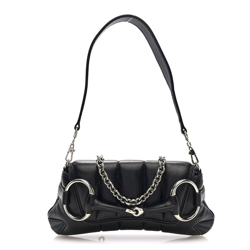 Nappa Vertical Matelasse Small Maxi Horsebit Chain Shoulder Bag Black