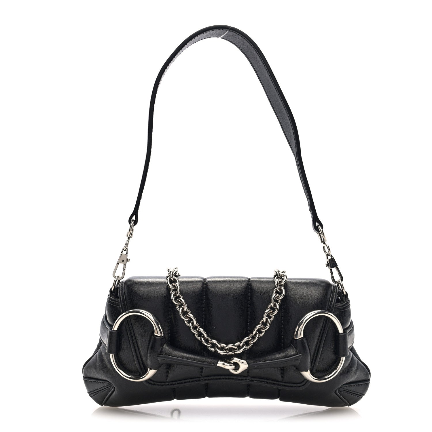 Nappa Vertical Matelasse Small Maxi Horsebit Chain Shoulder Bag Black
