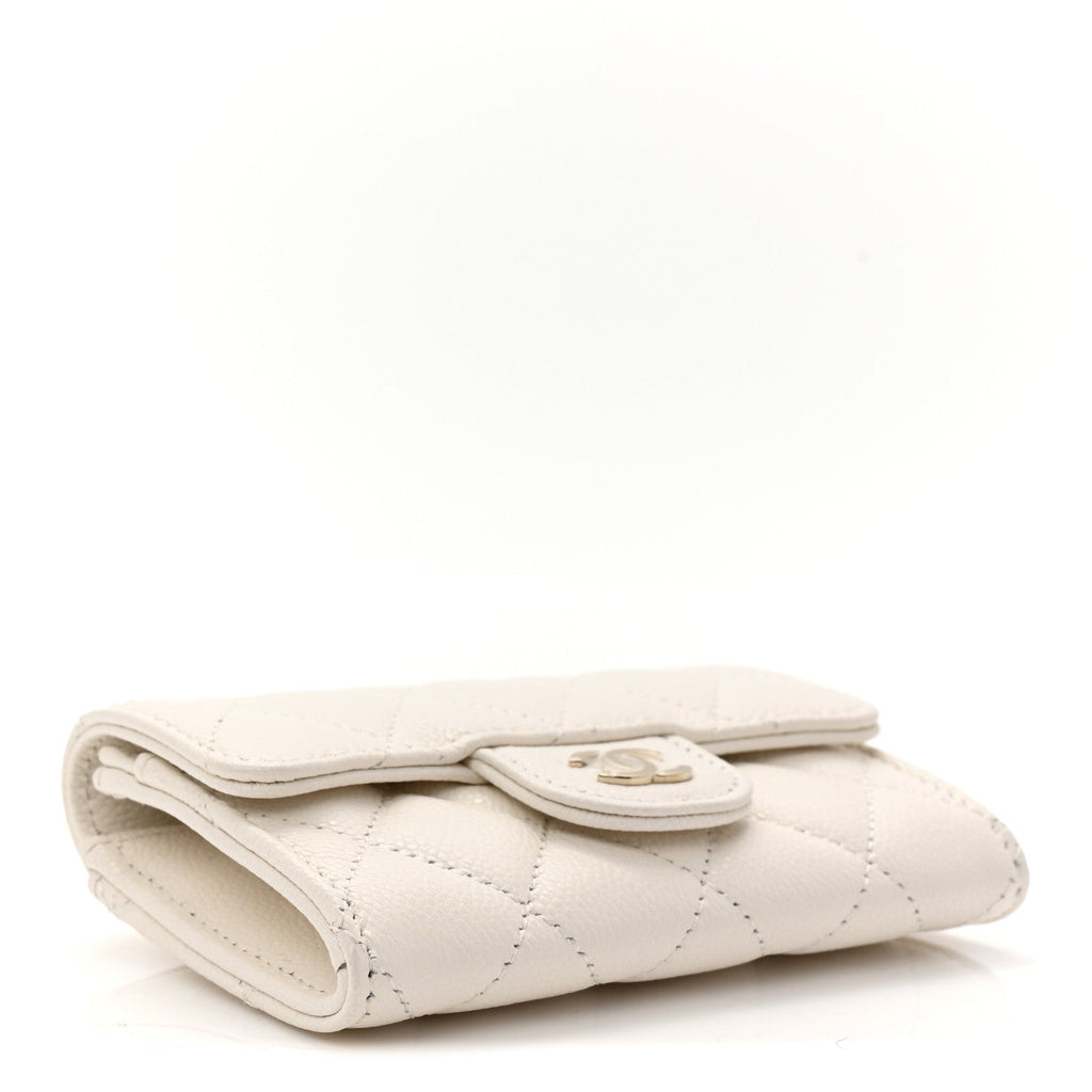 Caviar Quilted Flap  Holder Wallet White