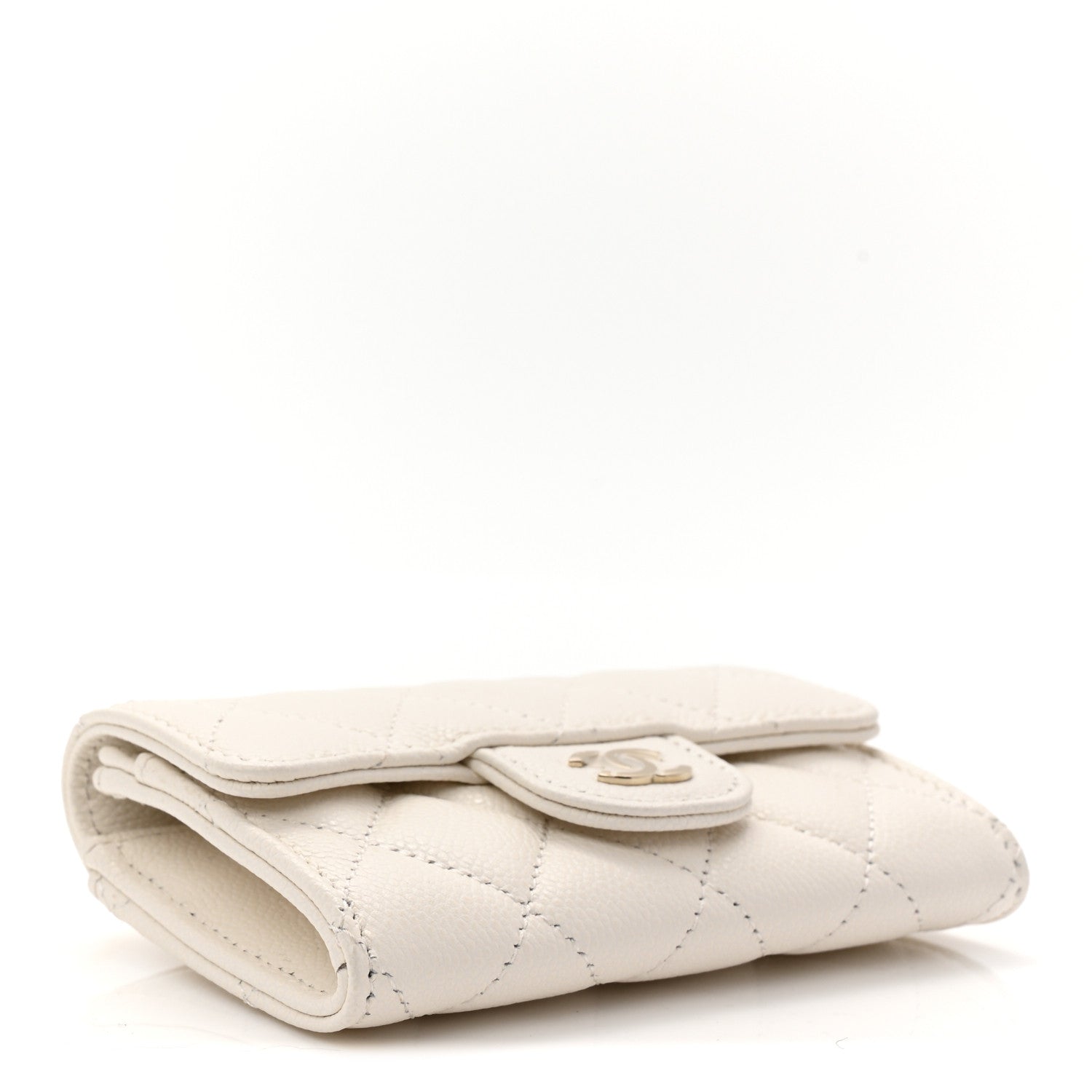 Caviar Quilted Flap  Holder Wallet White