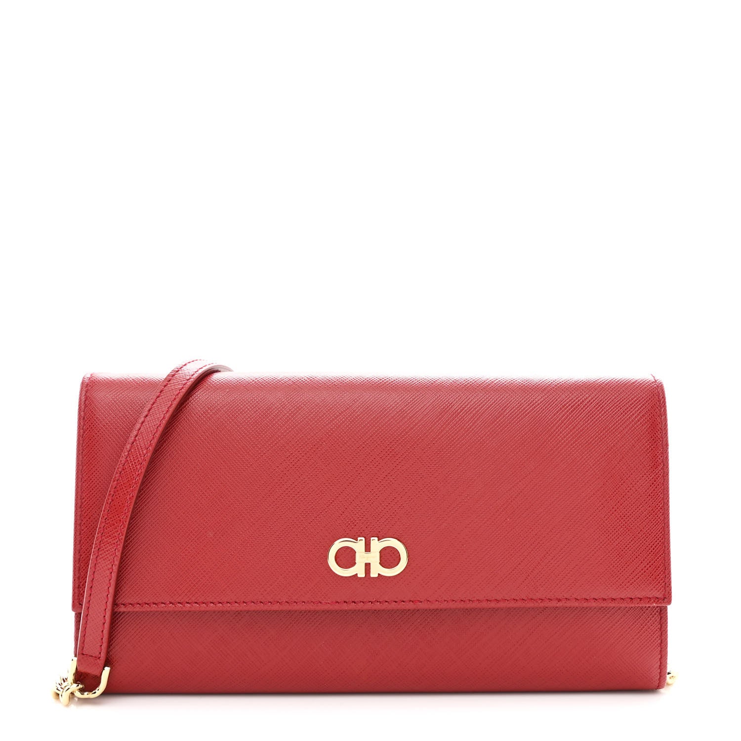 Printed Calfskin Gancini Wallet On Chain Red