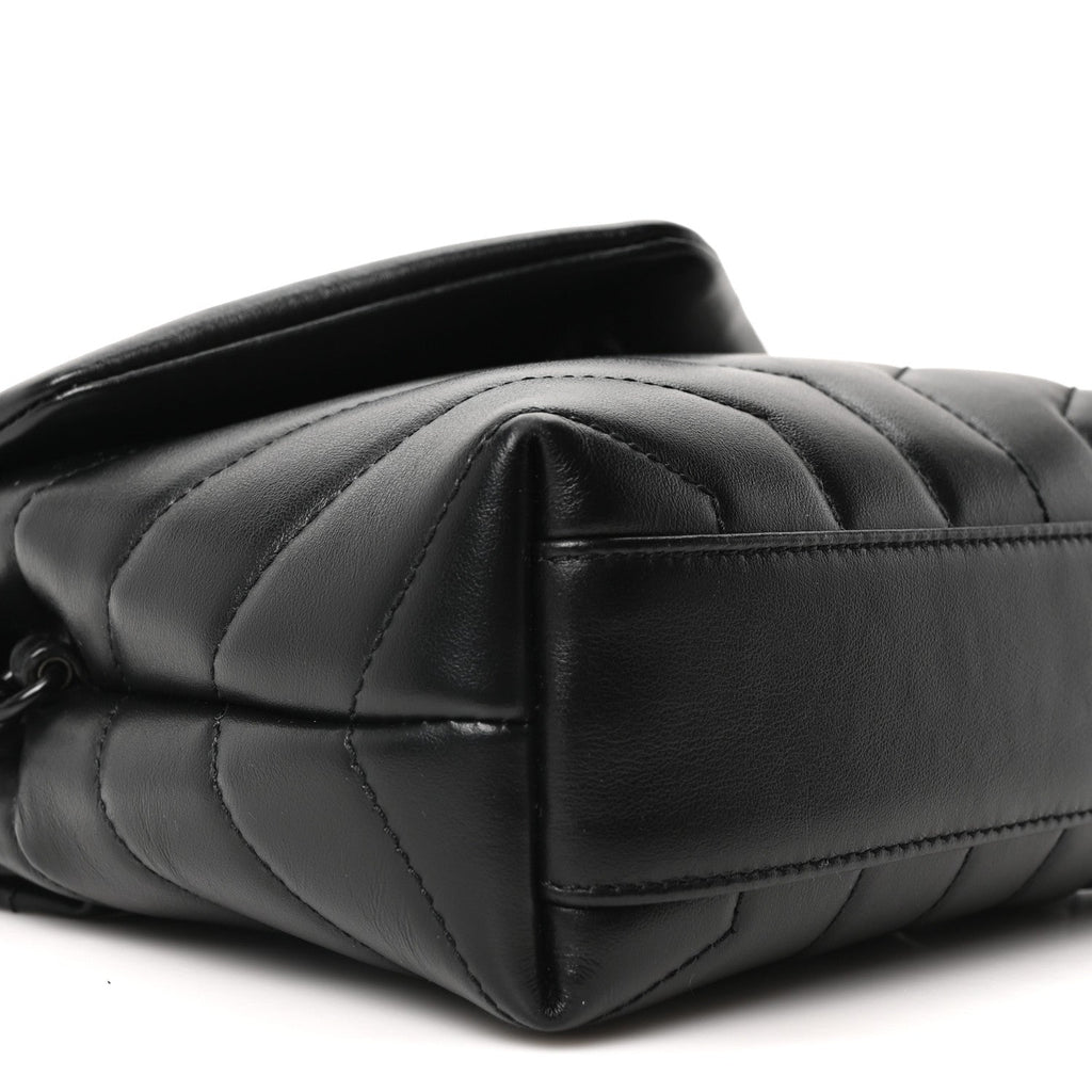 Calfskin Y Quilted Monogram Monochrome Toy Loulou Crossbody Bag Black