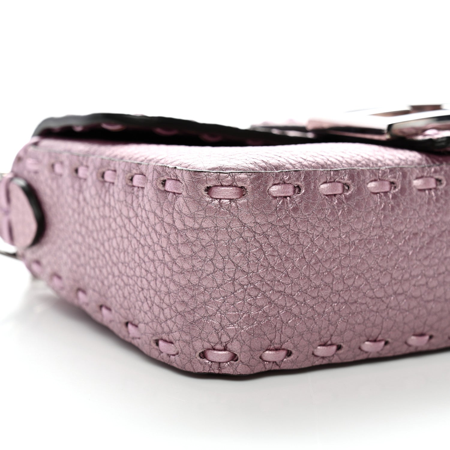 Metallic Cuoio Roma Sellerissima Nappa Sintetica Tape Stitch Mini Baguette Rosa Placca Argento