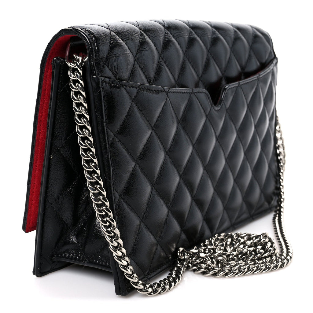Calfskin Quilted Medium Skull Chain Crossbody Bag Black