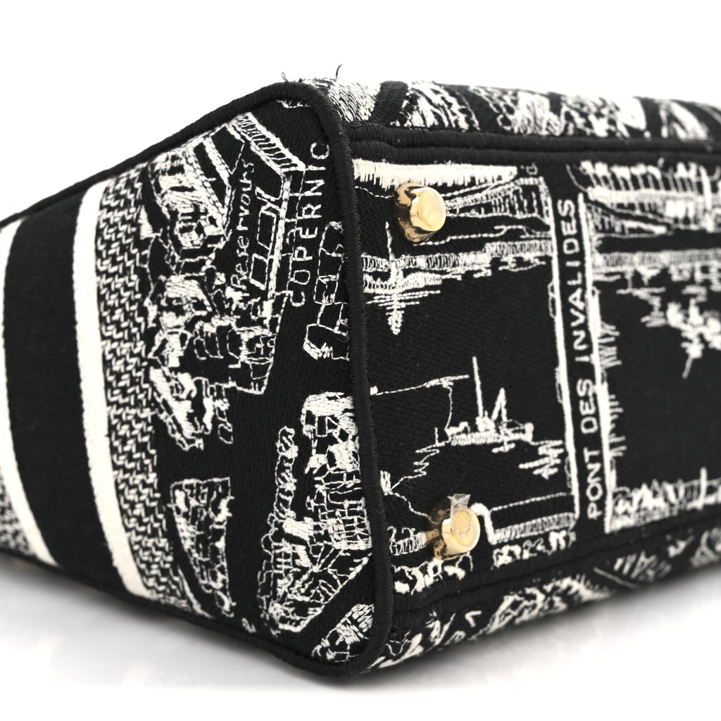 Canvas Embroidered Medium Plan de Paris Lady D-Lite Black White